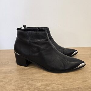 Topshop Black Silver Tip Heeled Ankle Boots Size 40 9.5